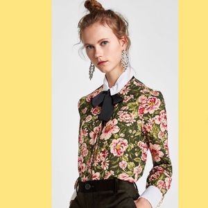 Zara Floral Tie Neck Blouse